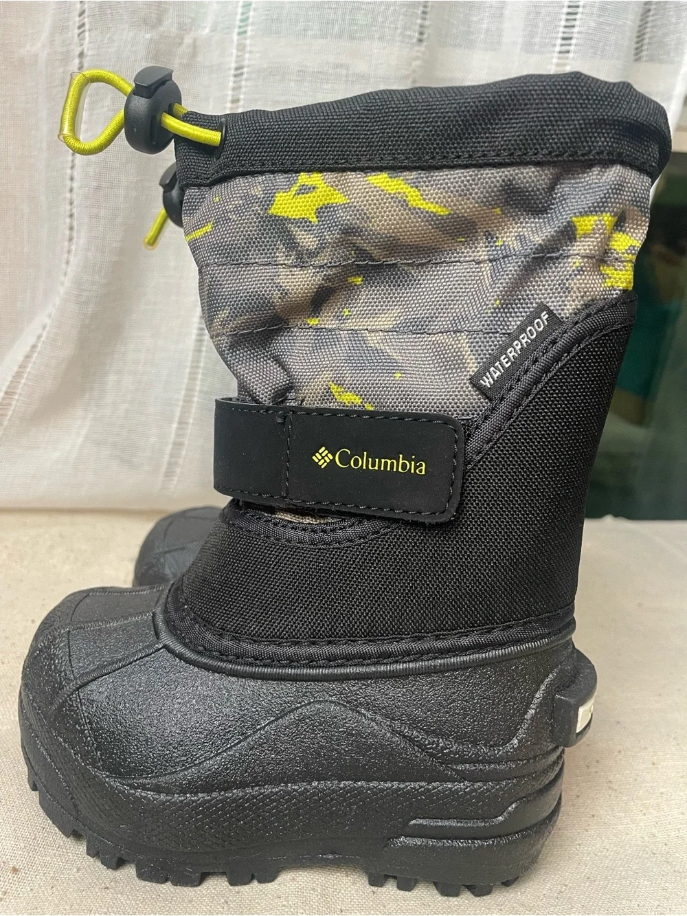 Columbia Kids Black Winter Boots with Yellow Accent